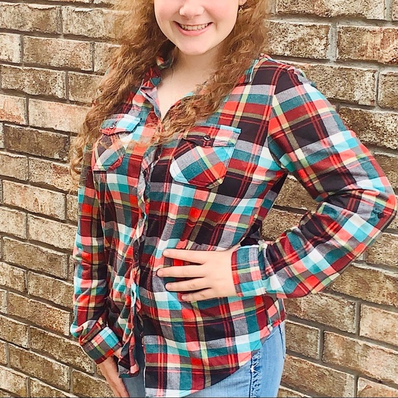 Passport Plaid Button Up Shirt Multicolor Size Large - Picture 4 of 9